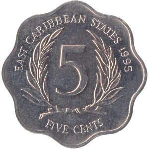 DOMINICA Monete 5 centesimi Caraibi Orientali 1995