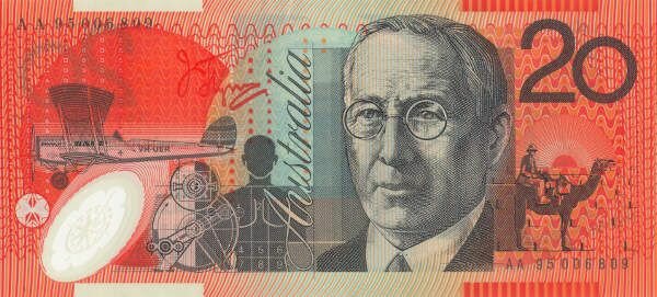 Notas de banco da AUSTRÁLIA 20 dólares Austrália 1995