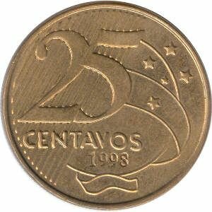 Münzen von BRASILIEN 25 Centavo Brasilien 1998