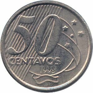 Монеты БРАЗИЛИИ 50 сентаво Бразилия 1998