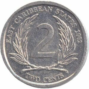 DOMINICA Moedas 2 centavos do Caribe Oriental 2002