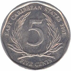 DOMINICA Coins 5 cents Eastern Caribbean 2002
