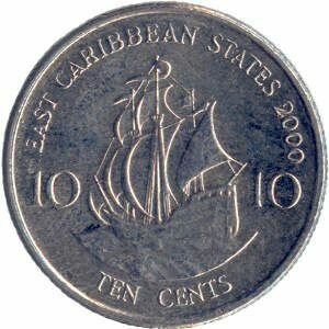 DOMINICA Moedas 10 centavos do Caribe Oriental 2000
