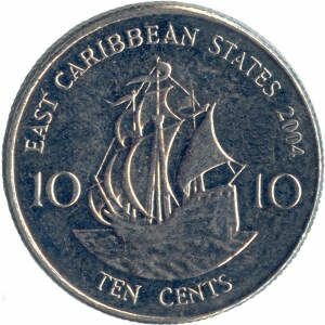 DOMINICA Moedas 10 centavos do Caribe Oriental 2004