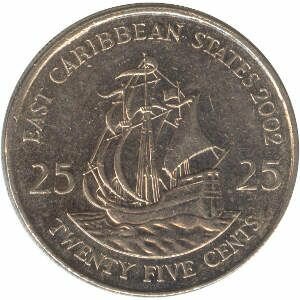 DOMINICA Moedas 25 centavos do Caribe Oriental 2002