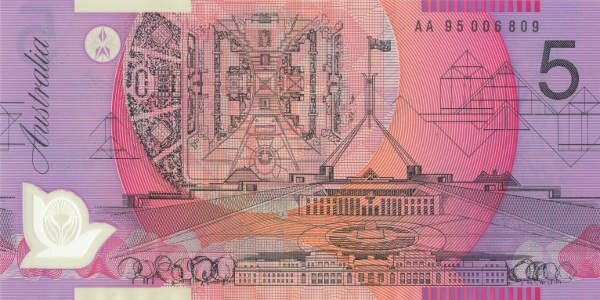 Notas de banco da AUSTRÁLIA 5 dólares Austrália 1995
