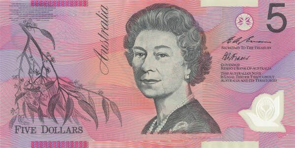 Notas de banco da AUSTRÁLIA 5 dólares Austrália 1995